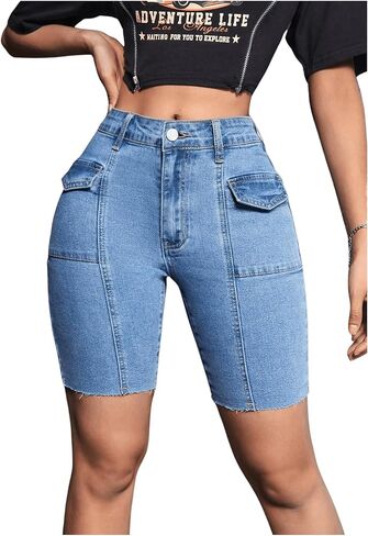 Floerns Women's Casual Lightweight Raw Hem Jeans Bermuda Denim Shorts in Saudi Arabia