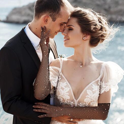 2 Pairs Mesh Fishnet Gloves Sheer Gloves Sparkly Gloves, Rhinestone Long Fishnet Gloves, Women Long Gloves, Mesh Glitter Gloves, Sheer Bridal Gloves Wedding Gloves(Black&Skin Color) in Saudi Arabia