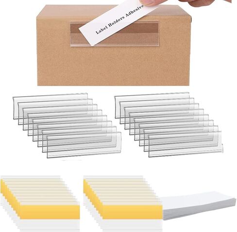 200 Pcs 3 x 1 Inch Self Adhesive Label Holders with Paper Label Inserts, Clear Shelf Tag Label Holders Adhesive Shelf Labels for Supermarket Bookshelf Mailbox Storage Bins in Kuwait