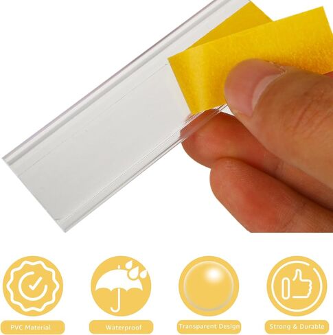 200 Pcs 3 x 1 Inch Self Adhesive Label Holders with Paper Label Inserts, Clear Shelf Tag Label Holders Adhesive Shelf Labels for Supermarket Bookshelf Mailbox Storage Bins in Kuwait