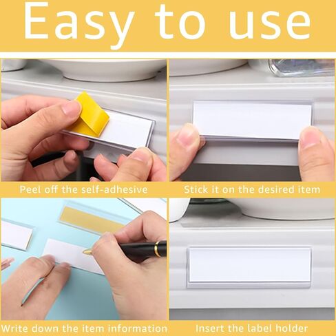 200 Pcs 3 x 1 Inch Self Adhesive Label Holders with Paper Label Inserts, Clear Shelf Tag Label Holders Adhesive Shelf Labels for Supermarket Bookshelf Mailbox Storage Bins in Kuwait