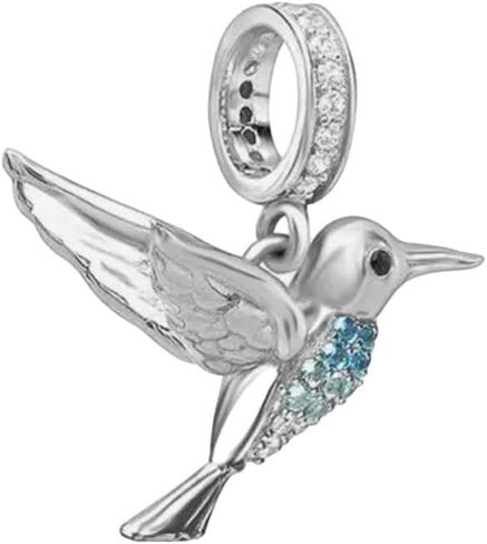 MM | Abalorio Charm Dije Sterling Silver Hummingbird Bead with Cubic Zirconia for Pandora Bracelet, 925 Silver in Saudi Arabia