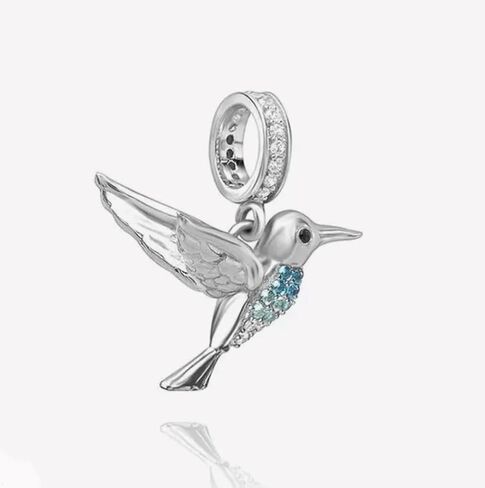 MM | Abalorio Charm Dije Sterling Silver Hummingbird Bead with Cubic Zirconia for Pandora Bracelet, 925 Silver in Saudi Arabia