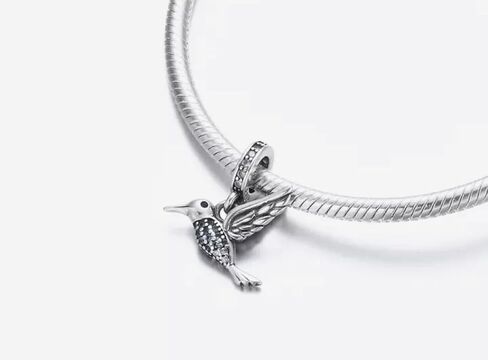 MM | Abalorio Charm Dije Sterling Silver Hummingbird Bead with Cubic Zirconia for Pandora Bracelet, 925 Silver in Saudi Arabia