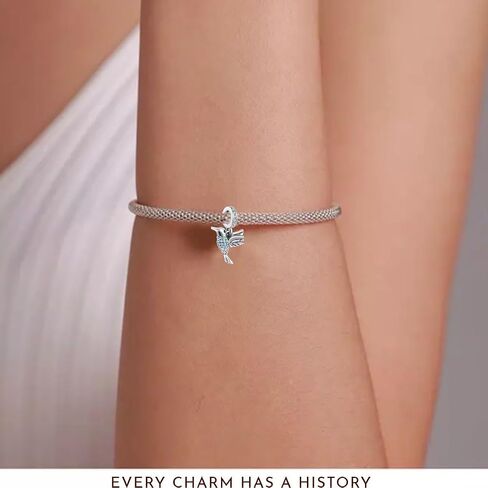 MM | Abalorio Charm Dije Sterling Silver Hummingbird Bead with Cubic Zirconia for Pandora Bracelet, 925 Silver in Saudi Arabia