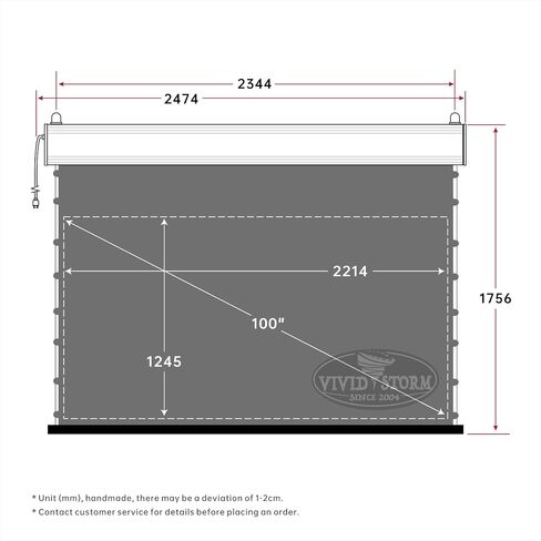 VIVIDSTORM-Movie Screens,Perforate Sound Transparent Obsidian Long Focus ALR Screen,Electric Tab-tensioned Drop Down Screen,Compatible with Lumen up to 2500ANSI Short Throw Projector,VMSLPALR100H in Saudi Arabia