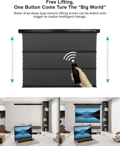 VIVIDSTORM-Movie Screens,Perforate Sound Transparent Obsidian Long Focus ALR Screen,Electric Tab-tensioned Drop Down Screen,Compatible with Lumen up to 2500ANSI Short Throw Projector,VMSLPALR100H in Saudi Arabia