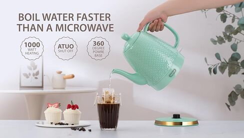 غلاية كهربائية من السيراميك مع مصفاة شبكية دقيقة، 1.2 لتر/1000 وات تغلي الماء بسرعة وسهولة مع خاصية الحماية من الغليان الجاف، إيقاف تلقائي، قاعدة دوارة قابلة للفصل، منحوتة مصقولة in Kuwait