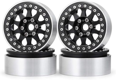 Aluminum Alloy 1.9" Beadlock Wheels Rims Hub for RC 1/10 TRX4, Axial SCX10-II, D90 Scale RC Crawler Car (Bright Silver+Bright Black) in Saudi Arabia