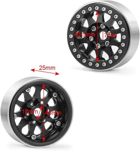 Aluminum Alloy 1.9" Beadlock Wheels Rims Hub for RC 1/10 TRX4, Axial SCX10-II, D90 Scale RC Crawler Car (Bright Silver+Bright Black) in Saudi Arabia