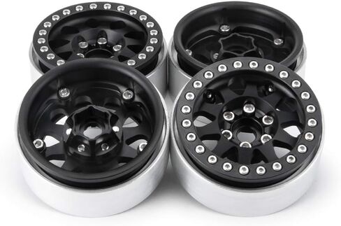 Aluminum Alloy 1.9" Beadlock Wheels Rims Hub for RC 1/10 TRX4, Axial SCX10-II, D90 Scale RC Crawler Car (Bright Silver+Bright Black) in Saudi Arabia