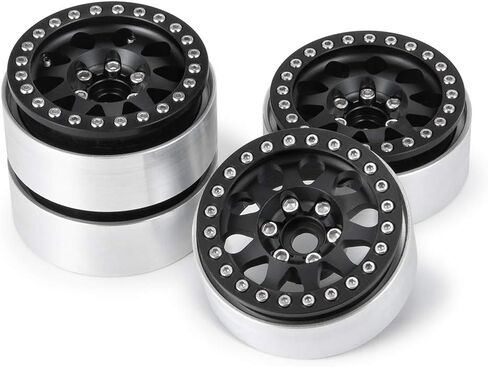 Aluminum Alloy 1.9" Beadlock Wheels Rims Hub for RC 1/10 TRX4, Axial SCX10-II, D90 Scale RC Crawler Car (Bright Silver+Bright Black) in Saudi Arabia