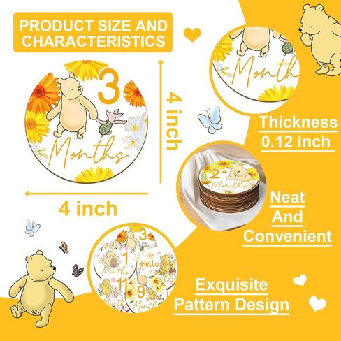 7 Pcs Winnie Baby Monthly Milestone Circles, Double Sided Baby Months Wooden Signs With Storage Bags, Baby Monthly Announcement Wooden Discs for Adorable, Milestone Pictures of Your Newborn Boy & Girl in Saudi Arabia
