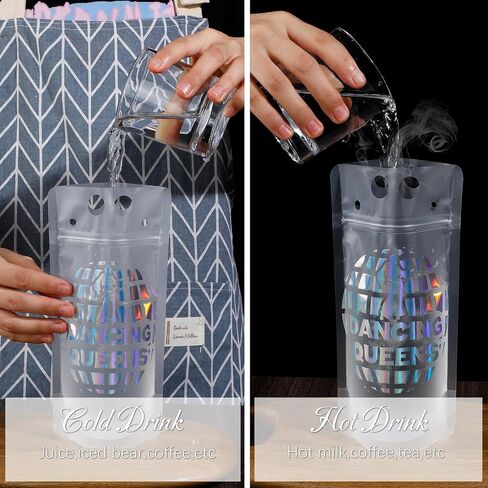 30 Pcs Disco Party Drink Pouches with Straws Bachelorette Party Drink Bags 70s Party Reusable Plastic Juice Pouches Reclosable Zipper Smoothie Pouches for Dance Disco Party Supplies in Saudi Arabia