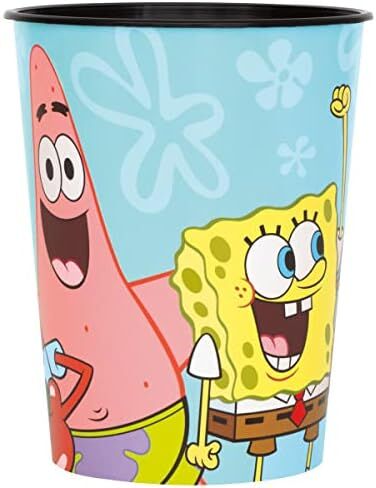 Unique Spongebob Squarepants Birthday Party Supplies Bundle Pack includes 12 Plastic Reusable Cups and 1 Dinosaur Sticker Sheet in Saudi Arabia