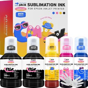 Printers Jack 440ml Sublimation Ink for EcoTank Supertank Inkjet Printer ET-2400 ET-2720 ET-2760 ET-2800 ET-2803 ET-2830 ET-4800 ET-3760 ET-2850 ET-7720 /Upgrade Version/Offer Free ICC Printing in Kuwait