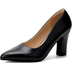 Women's Chunky Pointed Closed Toe Heel Pump Dress Shoes (Black PU 9) in Kuwait