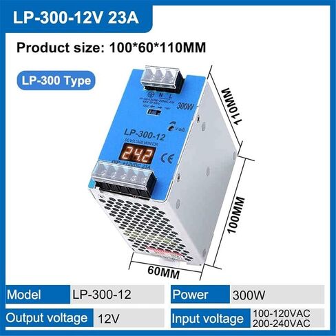 1 قطعة LP 300 واط 12 فولت 24 فولت 48 فولت 23A 12.5A 6.25A DIN السكك الحديدية نموذج التيار المتناوب تيار مستمر LED شاشة ديجيتال تحويل التيار الكهربائي إخراج واحد (LP-300-12V 23A) in Saudi Arabia
