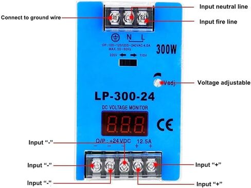1 قطعة LP 300 واط 12 فولت 24 فولت 48 فولت 23A 12.5A 6.25A DIN السكك الحديدية نموذج التيار المتناوب تيار مستمر LED شاشة ديجيتال تحويل التيار الكهربائي إخراج واحد (LP-300-12V 23A) in Saudi Arabia