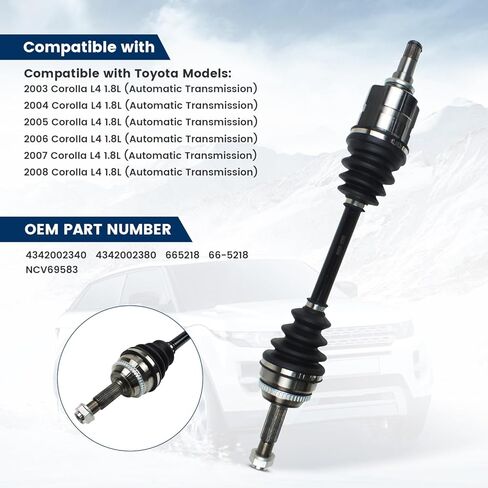 مجموعة عمود محور السيرة الذاتية الأمامية متوافقة مع Toyota Corolla L4 1.8L 2003-2008 ناقل الحركة الأوتوماتيكي، مفصل السيرة الذاتية نصف عمود أمامي يسار للسائق استبدال # 4342002340 4342002380 665218 66-5218 NCV69583 in Kuwait