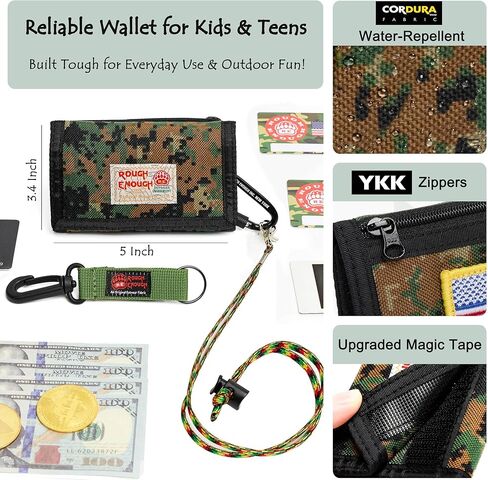 Rough Enough Kids Wallet for Boys Teen with Neck Lanyard Keychain Card Holder American Flag, Camo in Saudi Arabia