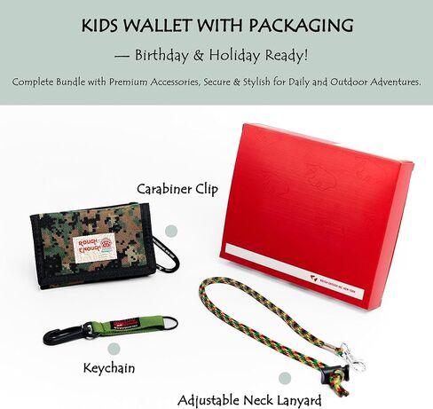 Rough Enough Kids Wallet for Boys Teen with Neck Lanyard Keychain Card Holder American Flag, Camo in Saudi Arabia