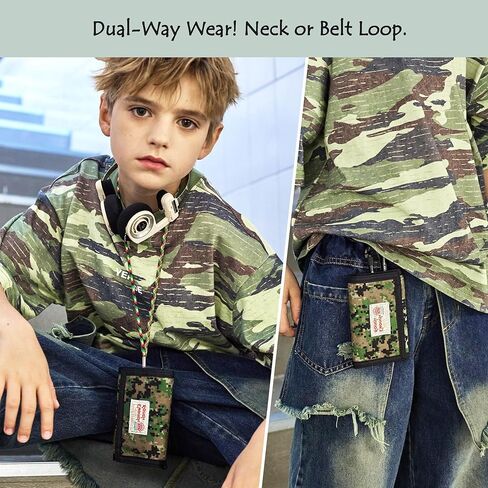Rough Enough Kids Wallet for Boys Teen with Neck Lanyard Keychain Card Holder American Flag, Camo in Saudi Arabia