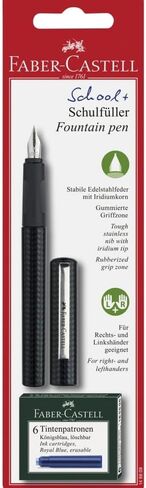 Faber-Castell Fountain Pen Carbon Design Medium Nib + 6 Blue Ink Cartridges, SCHOOL+, 149809 in Saudi Arabia