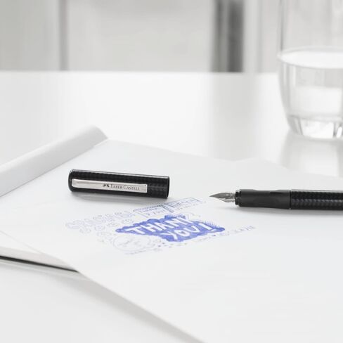 Faber-Castell Fountain Pen Carbon Design Medium Nib + 6 Blue Ink Cartridges, SCHOOL+, 149809 in Saudi Arabia