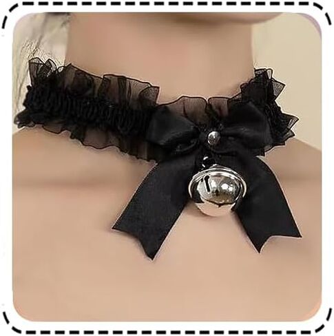 Bow Bell Choker Necklace for Women Lolita Bowknot Lace Necklace Gothic Black Rivet Neck Chain Cosplay Costume Punk Party Neck Accessories in Saudi Arabia