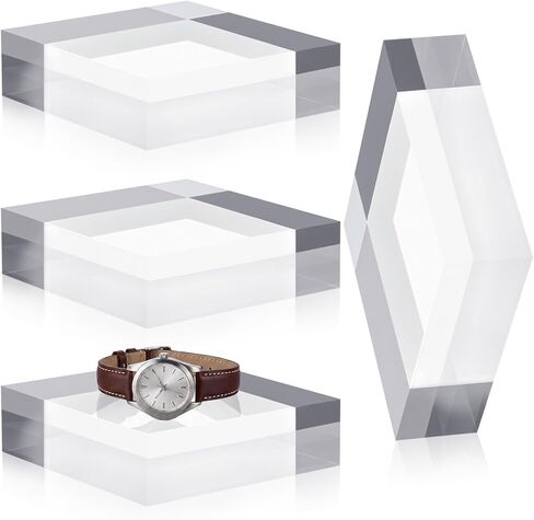 Qunclay 4 Pieces 6 x 6 x 1 Inches Acrylic Square Display Block Clear Polished Acrylic Cubes Acrylic Jewelry Display Stand for Jewelry Ring Showcase Holder Base Collections, Clear Color in Kuwait