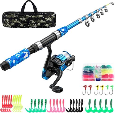 Kids Fishing Pole Set,Fishing Rod and Reel Combos,Ultralight Telescopic Fishing Rod+Spinning Reel+Lure Baits+Fishing Line with Mini Shark Bag for Boys Girls Youth Freshwater Saltwater in Saudi Arabia