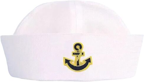 Sailor Captain Hat for Men and Women, Classic Navy & White Costume Hat with Gold Emblem for Halloween & Nautical Party in Saudi Arabia