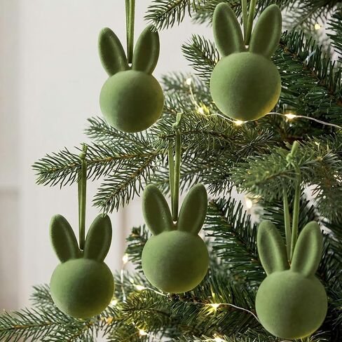 12 Pcs Easter Bunny Hangings, Pastel Flocked Easter Rabbit Ornaments, Decorative Spring Tree Ornaments Decoration for Home Office Party Gifts in Saudi Arabia