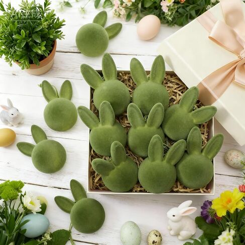 12 Pcs Easter Bunny Hangings, Pastel Flocked Easter Rabbit Ornaments, Decorative Spring Tree Ornaments Decoration for Home Office Party Gifts in Saudi Arabia
