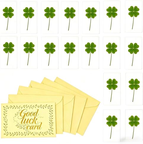 10 Real Four-Leaf Clover Specimens-,Laminated Irish Four-Leaf Clover Bookmarks, 2.56x3.74 Inches, St. Patrick's Day Good Luck Charm Gift for Book Lovers(Green Envelope) in Saudi Arabia