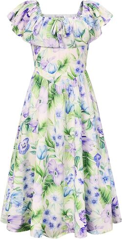 GRACE KARIN Girls Floral Dress Summer Midi Dress Off Shoulder Ruffle Spring Long Dresses in Saudi Arabia