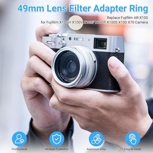 49mm Metal Lens Filter Adapter Ring for Fujifilm Fuji X100V X100F X100T X100S X100 X70 Camera & Wide Conversion Lens WCL-X100 II Installing UV CPL ND Filter Lens Cap Replace Fujifilm AR-X100 Black in Saudi Arabia