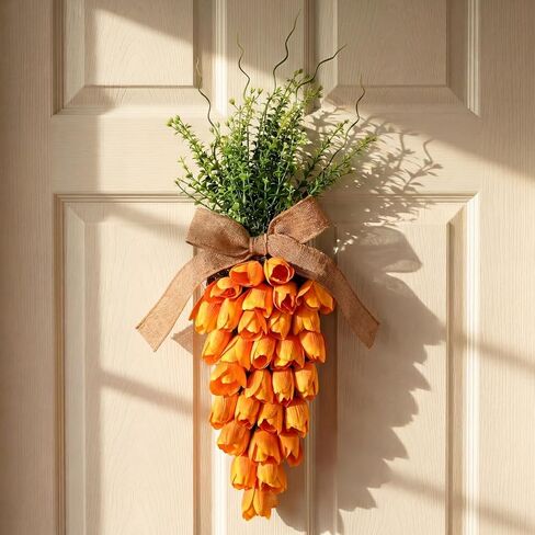 2 Pack Easter Tulip Carrot Wreath Decoration, 24 Inch Spring Artificial Orange Carrot Wreath Decor with Green Branches Spring Flower and Easter Egg for Home Door Wall Mantel Window Decor in Saudi Arabia