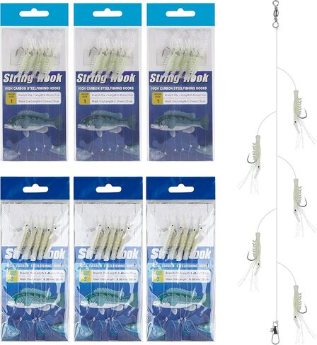Fishing Bait Rigs Saltwater - 15 Packs Red Fish Skin Feather Rigs 6 Hooks Surf Fishing Rigs for Saltwater Freshwater Bait with Glow Ball for Bass Trout Walleye in Saudi Arabia
