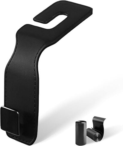 Upgrade Leather Seat Back Double Hooks & Mobile Phone Holder - Car Organizer Purse Hook, Universal Hidden Multifunctional (Black, 2pcs) in Saudi Arabia