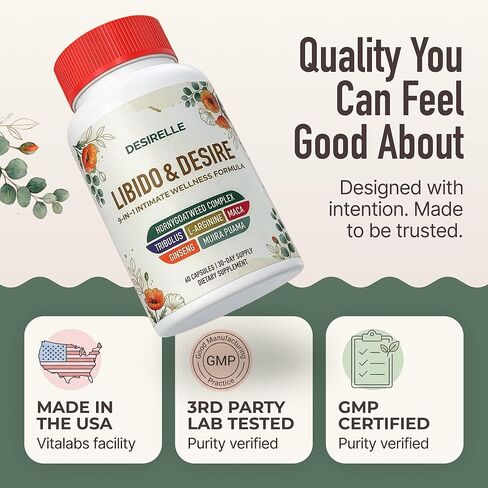Female Libido Booster for Women Fast Acting with Tribulus Terrestris - Hornygoatweed for Women, Mood Support Supplement Enhancer Pills with Maca Root, Ginseng for Hormonal Balance - 60ct Desirelle in Saudi Arabia