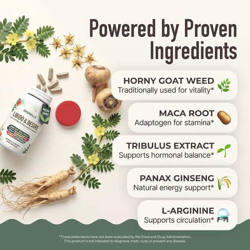 Female Libido Booster for Women Fast Acting with Tribulus Terrestris - Hornygoatweed for Women, Mood Support Supplement Enhancer Pills with Maca Root, Ginseng for Hormonal Balance - 60ct Desirelle in Saudi Arabia