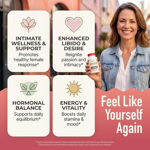 Female Libido Booster for Women Fast Acting with Tribulus Terrestris - Hornygoatweed for Women, Mood Support Supplement Enhancer Pills with Maca Root, Ginseng for Hormonal Balance - 60ct Desirelle in Saudi Arabia