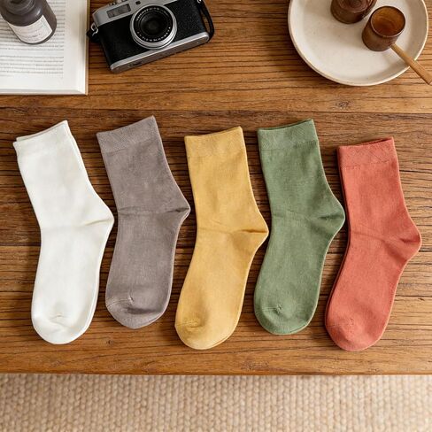 5 Pairs Women's Mid Crew Socks, Comfortable Soft Stretch Casual Half Crew Socks, Versatile Neutral Tones for Daily Wear in Saudi Arabia
