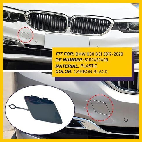 غطاء خطاف سحب المصد الأمامي للسيارة BMW 5 2017-2020 G30 G31 518 520 525 530 535 540 غطاء غطاء المقطورة 51117427448 غطاء صغير لقطر العين (أسود) in Kuwait