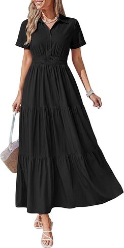 BTFBM Wedding Guest Dresses for Women Beach Fashion Casual Short Sleeve V Neck Solid Spring Summer Boho Maxi Dress in Saudi Arabia