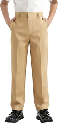 QBK Boys Flat Front Dress Pants Uniform Pants Adjustable Waistband for Toddler to Youth with Pockets in Saudi Arabia
