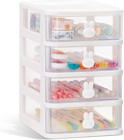 Desk Organizer with Drawer, Stackable Makeup Organizer White, Small Plastic Storage Box for Desktop, Bathroom Counter or Dresser, School, Home, Office (3 Tier) in Saudi Arabia