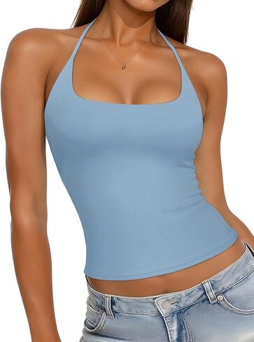 REORIA Womens Sexy Halter Backless Tank Tops Basic Double Lined Camisole Crop Tops Y2K Trendy Sleeveless Shirts Going Out Top in Saudi Arabia